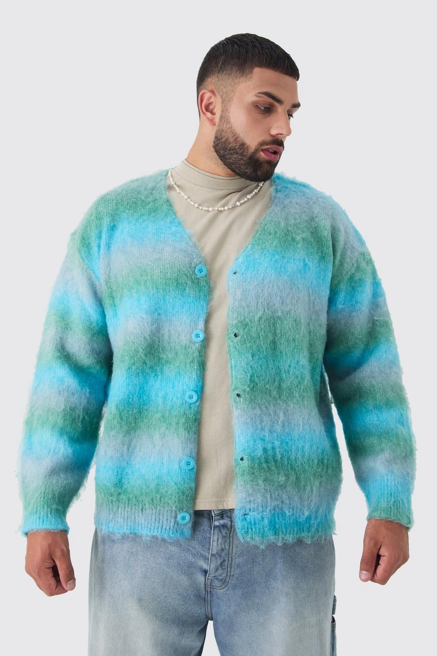 Blue Plus Boxy Fit Knitted Brushed Stripe Cardigan