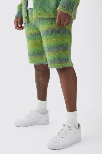 Plus Gebreide Geborstelde Baggy Shorts green