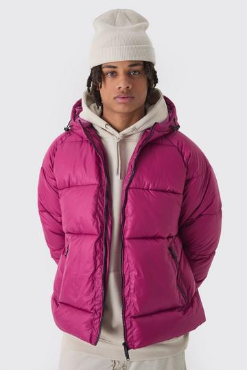 Pink Hooded Ripstop Puffer Jacket In Pink