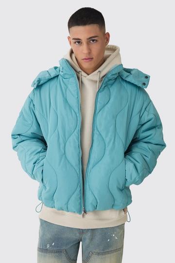 Wavy Quilted Hooded Puffer Jacket In Mint mint