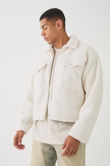 Boxy Boucle Harrington Jacket In Ecru ecru