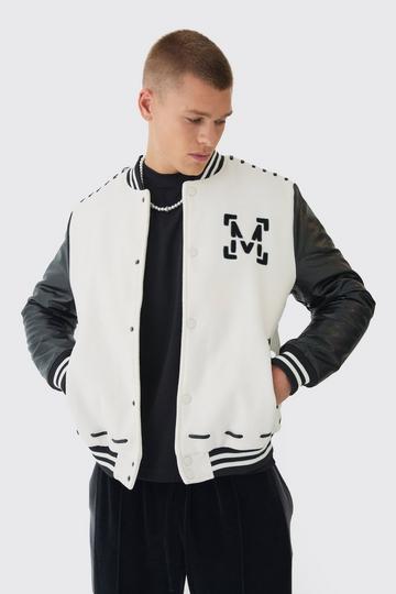 Man Pu Thread Detail Varsity Jacket In Black black