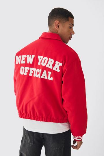 Boxy Collared Varsity Jacket In Red red