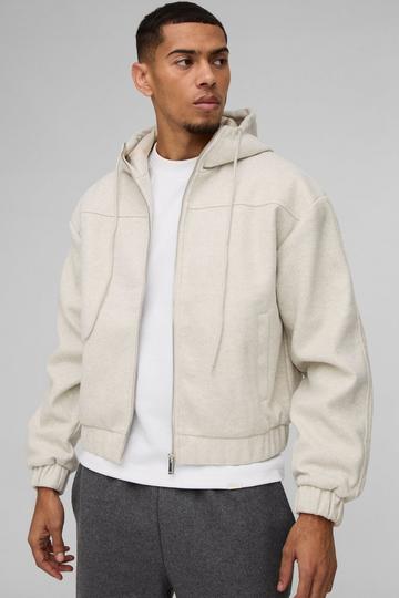 Boxy Melton Hooded Bomber Jacket In Ecru ecru