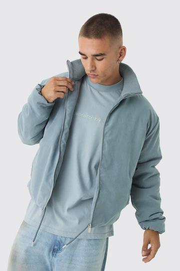 Boxy Rib Collar Bomber Jacket In Blue light blue