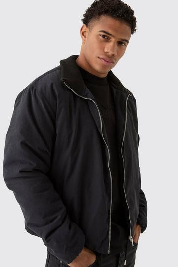 Boxy Rib Collar Bomber Jacket In Black black