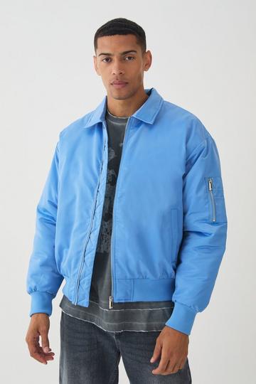 Satin Collared Bomber Jacket In Blue blue