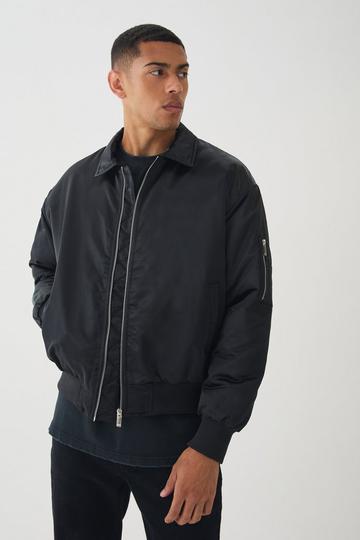 Satin Collared Bomber Jacket In Black black