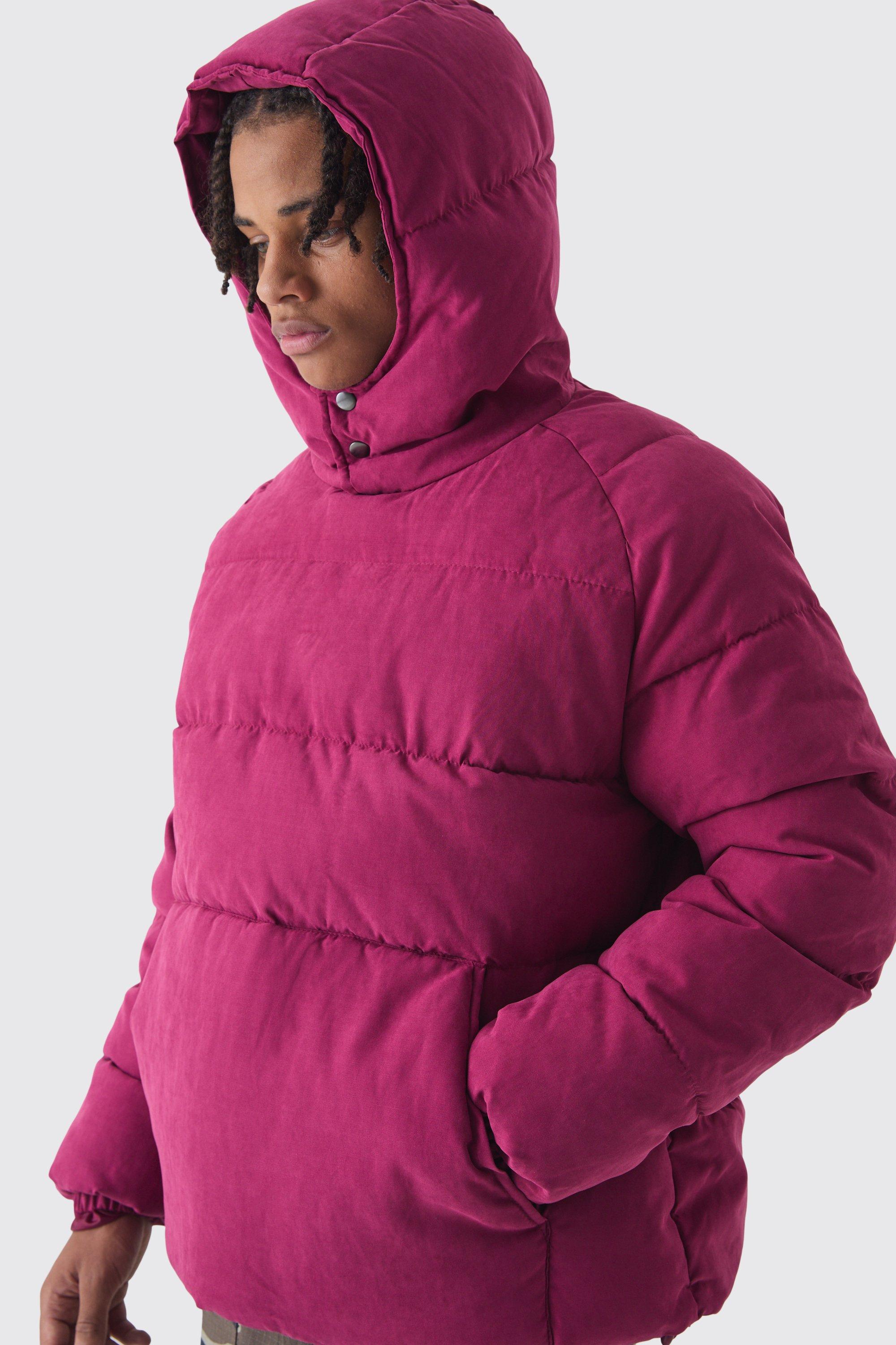 boohooMAN Men s Hooded Pullover Puffer Jacket In Purple Purple