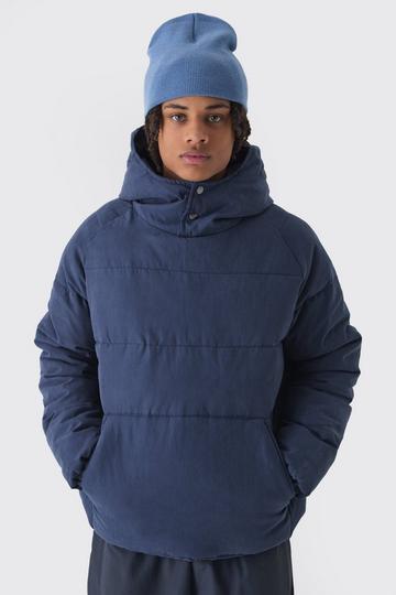 Hooded Pullover Puffer Jacket In Navy navy