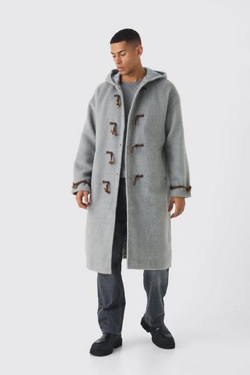 Oversized Brushed Duffle Overcoat In Grey grey