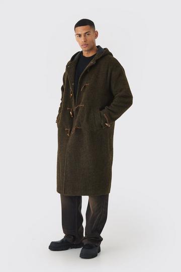 Oversized Geborstelde Duffle Overcoat In Khaki khaki