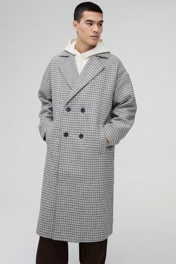 Grey Oversized Longline Check Overcoat In Grey