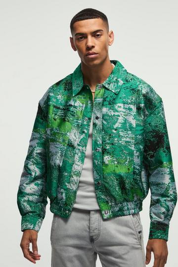 Jacquard Satin Harrington Jacket In Green green