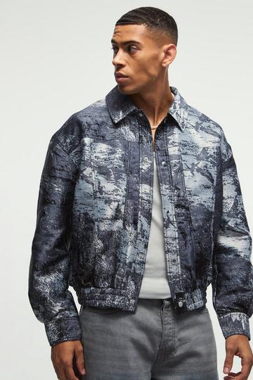 Jacquard Satin Harrington Jacket In Grey grey