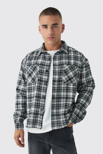 Oversized Boucle Check Overshirt black