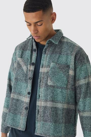 Green Oversized Heavyweight Brushed Check Overshirt