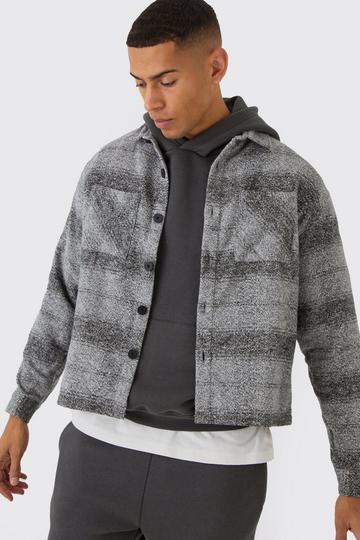 Oversized Heavyweight Brushed Check Overshirt light grey