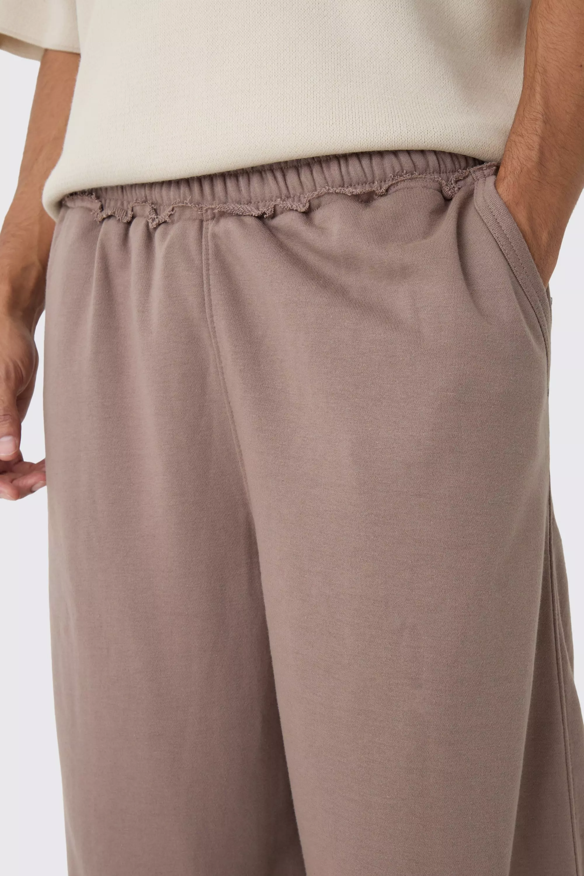 Mocha Extreme Wide Leg Raw Edge Loopback Jogger alternative image