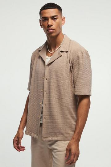 Oversized Waffle Jersey Knit Shirt taupe