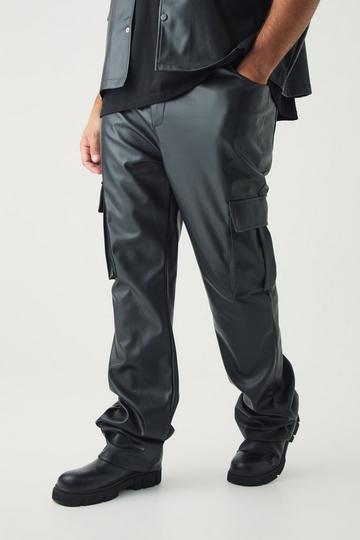 Plus PU Cargo Stacked Flared Trousers black