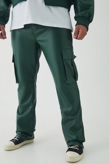 Plus PU Cargo Stacked Flared Trousers forest