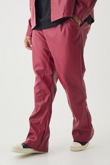 Plus PU Slim Fit Flared Trousers cherry