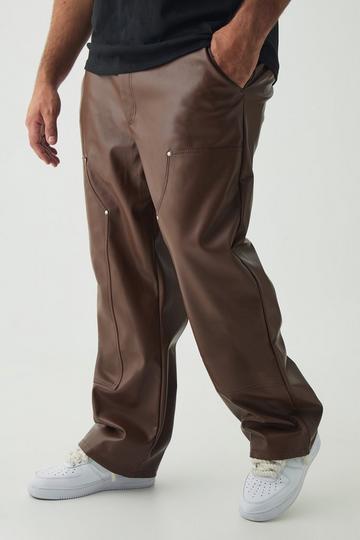 Plus PU Relaxed Fit Carpenter Trousers coffee