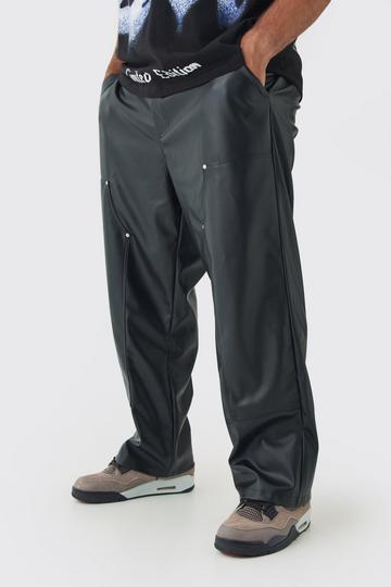 Plus PU Relaxed Fit Carpenter Trousers black