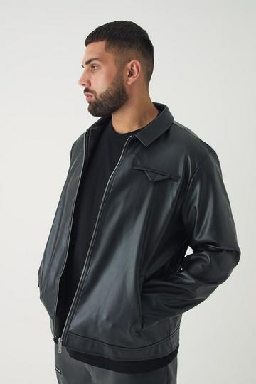 Black Plus PU Lined Harrington Jacket