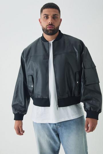 Plus PU Boxy Oversized Cargo Bomber Jacket black