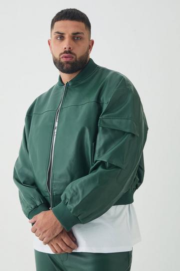 Plus PU Boxy Oversized Cargo Bomber Jacket forest