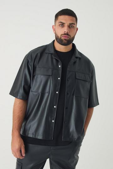 Black Plus PU Short Sleeve Overshirt