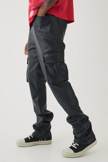 Tall PU Cargo Stacked Flared Trousers black