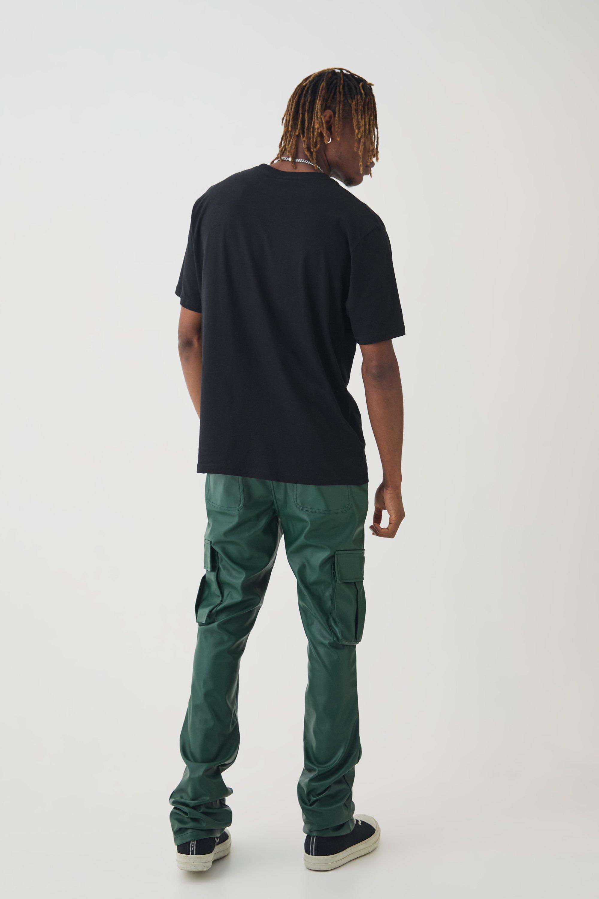Tall PU Cargo Stacked Flared Trousers boohoo