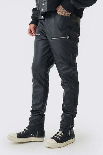 Tall Skinny Fit Zip Detail PU Trousers black