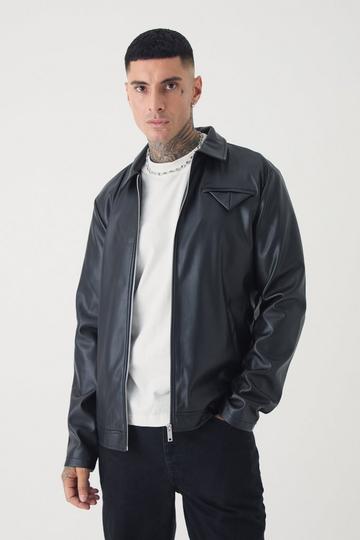 Black Tall PU Lined Harrington Jacket