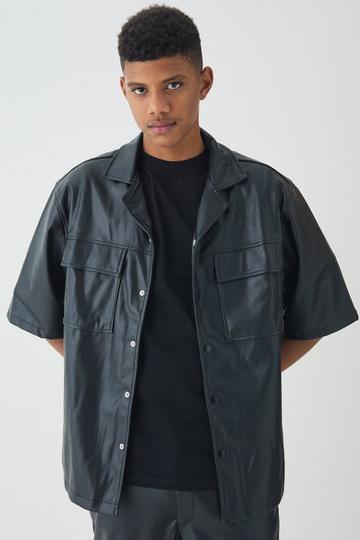 Black Tall Pu Short Sleeve Overshirt