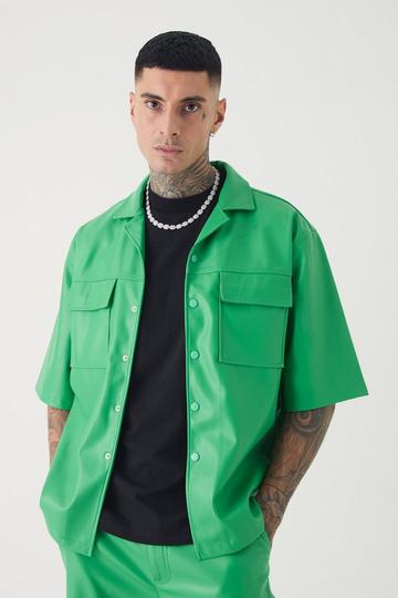 Green Tall PU Short Sleeve Overshirt