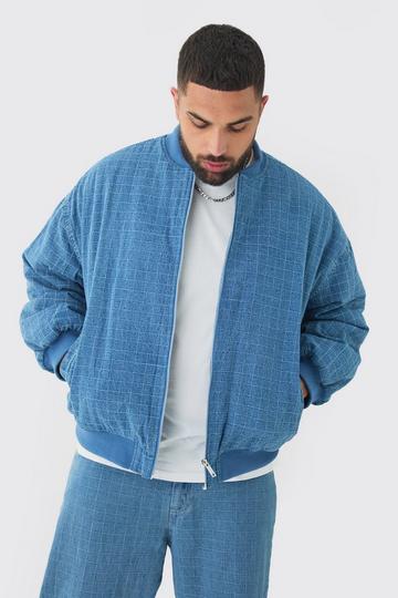 Plus Ripstop Denim Oversized Padded Bomber Jacket mid wash