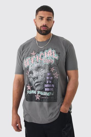 Plus Oversized Overdyed Official Face Graphic T-shirt charcoal