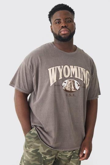 Plus Oversized Washed Wyoming Graphic T-Shirt chocolate