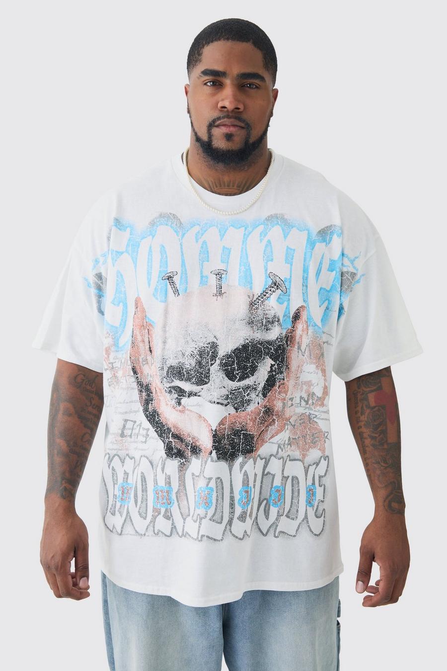White Plus Oversized Skull Over Seams Graphic T-shirt image number 1