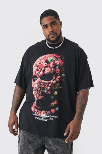 Plus Oversized Floral Mask T-shirt black