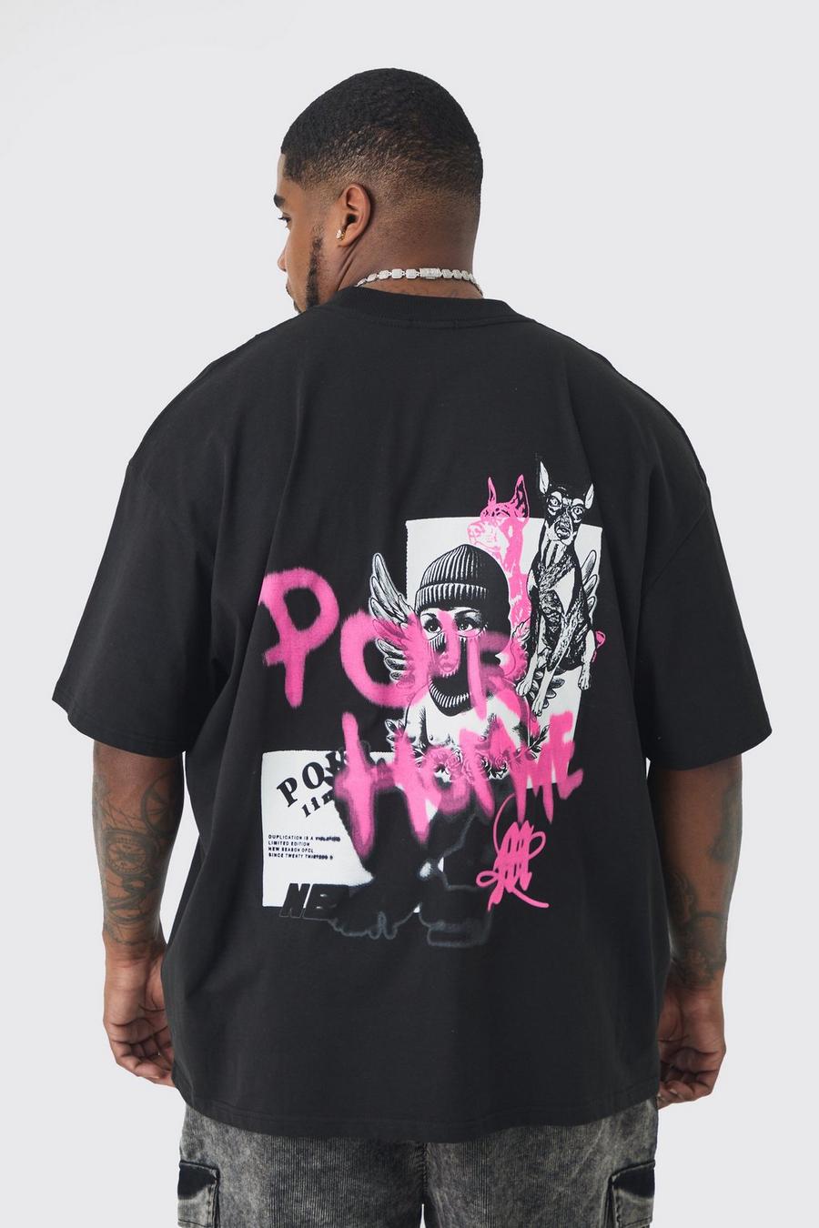 Black Plus Oversized Graffiti Heavyweight T-shirt image number 1