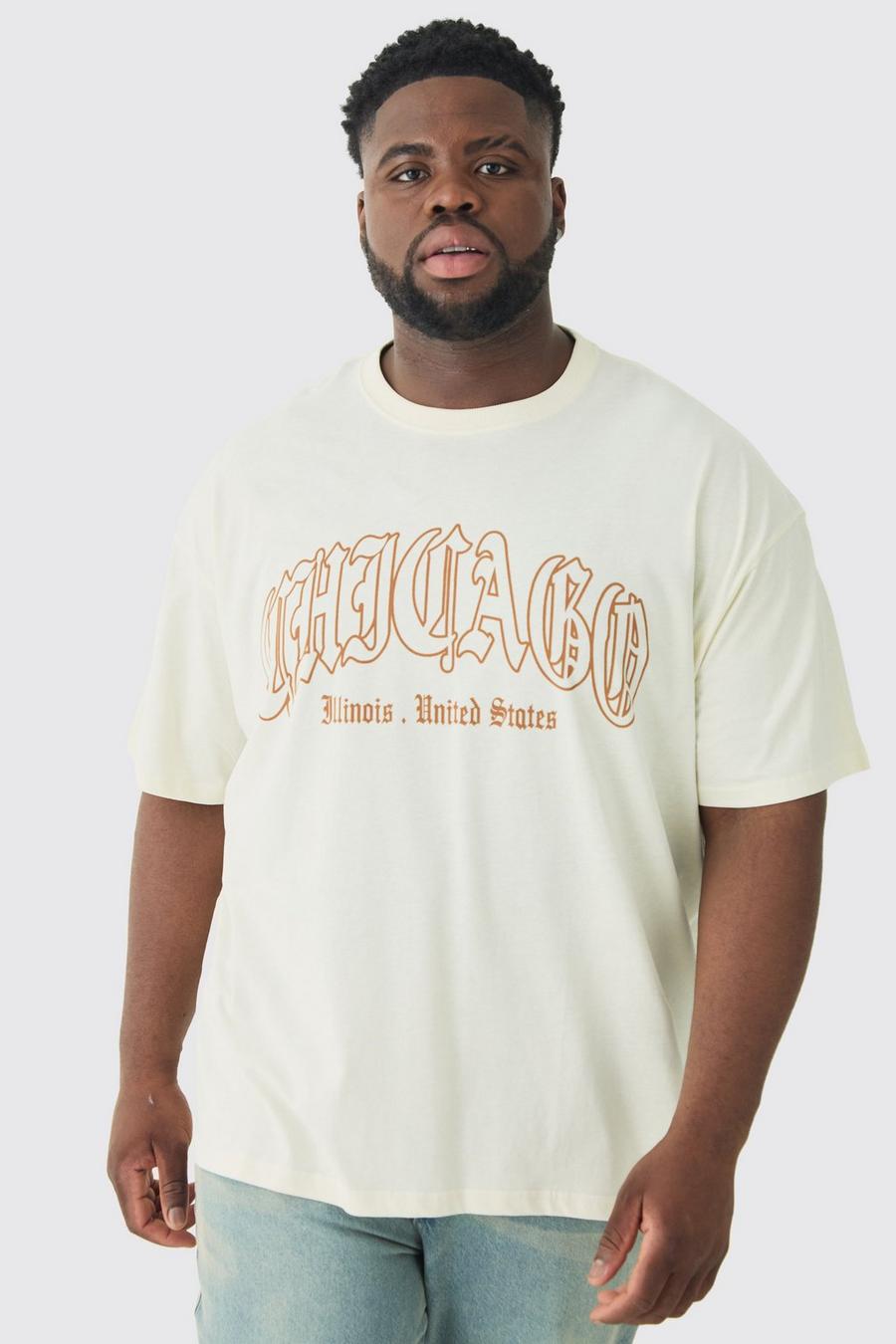 Grande taille - T-shirt oversize à imprimé Chicago, Sand
