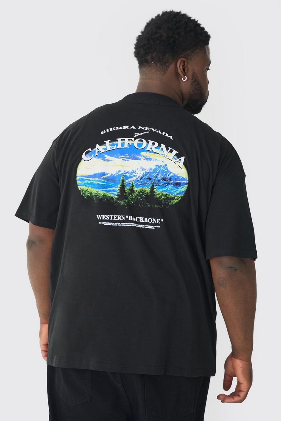 Black Plus Oversized California Landscape Back Print T-shirt image number 1