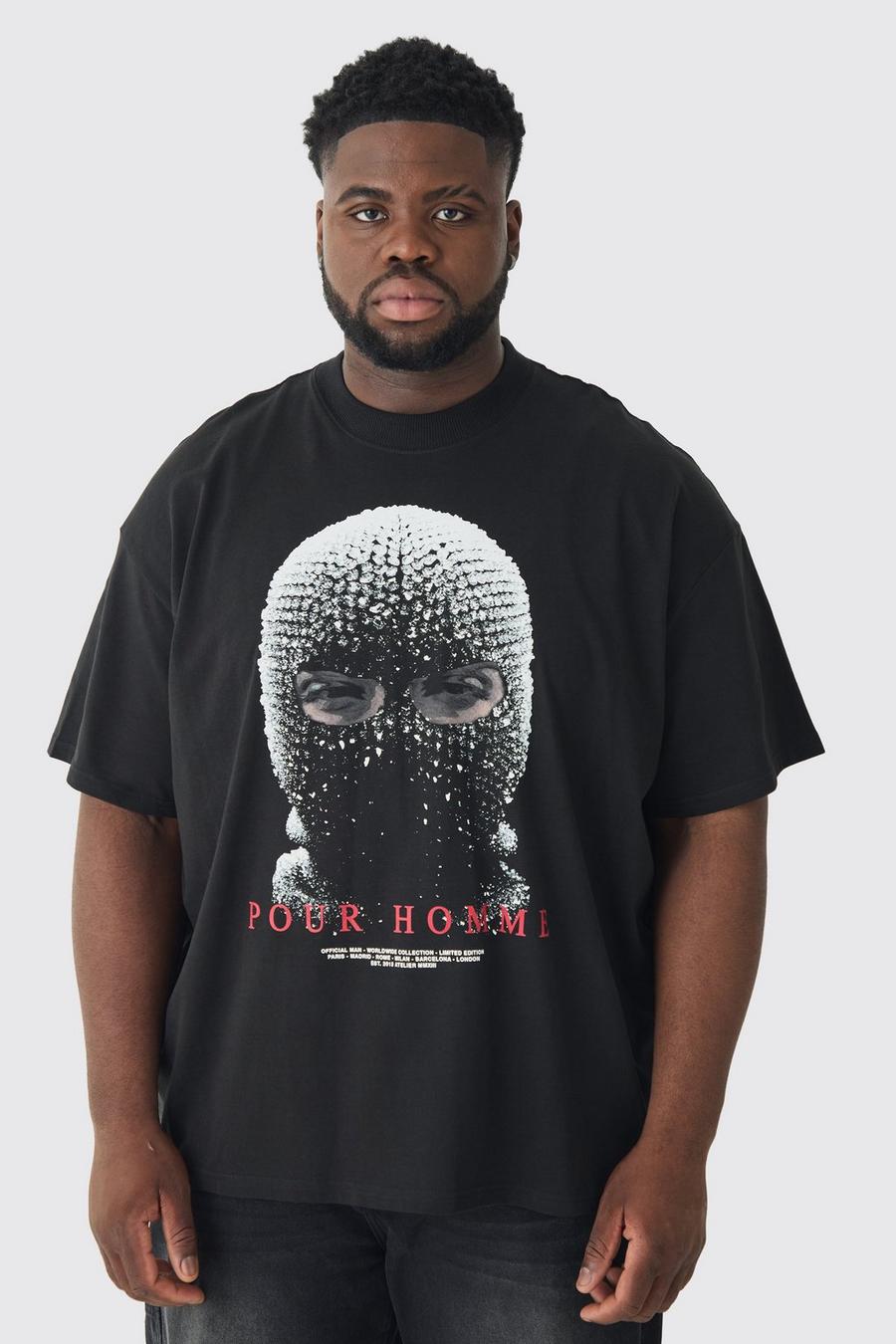 Black Plus Oversized Heavyweight Mask Graphic T-shirt