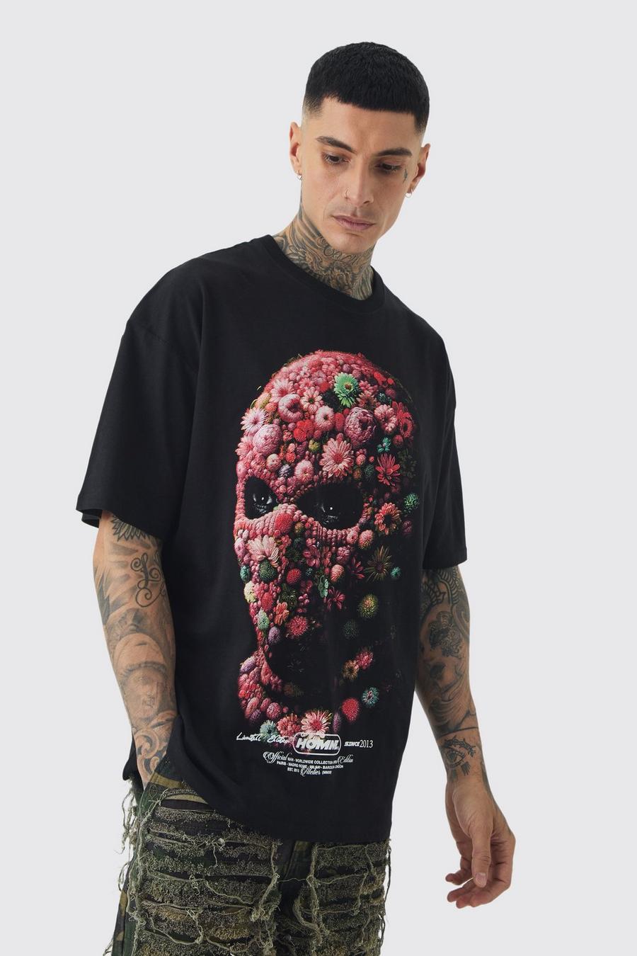 Black Tall Oversized Floral Mask T-shirt