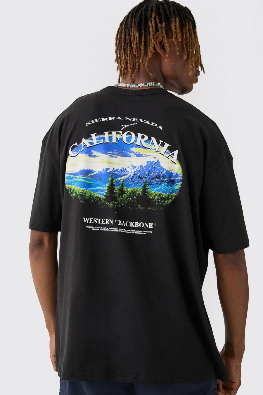 Black Tall Oversized California Landscape Back Print T-shirt
